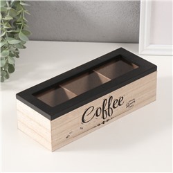 Шкатулка для чая 3 деления «Утро начинается с кофе», дерево, 9×23.4×7.2 см