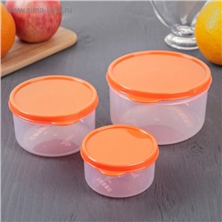 Набор контейнеров пищевых круглых Доляна, 3 шт.: 150 мл, 300 мл, 500 мл, прозрачные, крышка оранжевая