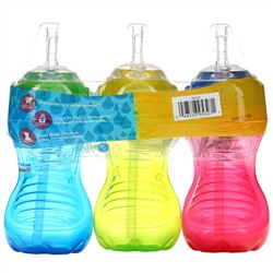 Nuby, No Spill Flex Straw Cups, 12+ M, 3 Pack, 10 oz (300 ml) Each