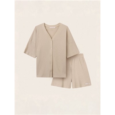 Пижама женская (рубашка, шорты) SL HOME Soft Home, размер 52-54, бежевая