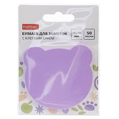 Бумага для заметок с клеевым краем 70х70 мм 50 листов фигурная "Teddy" европодвес 090339 Хатбер