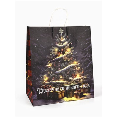 Пакет бумажный подарочный новогодний крафт «Сказочный Новый Год» 32×17.5×37 см