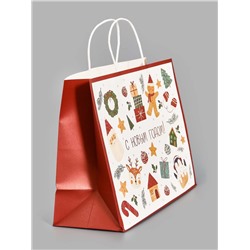 Пакет подарочный «Новогодние мечты», белый крафт, 32×28×15 см