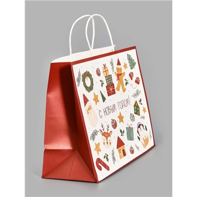 Пакет подарочный «Новогодние мечты», белый крафт, 32×28×15 см