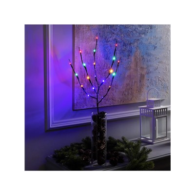 Светодиодная ветка 70 см, 20 LED, коричневая, батарейки AAх2 (не в комплекте), свечение мульти