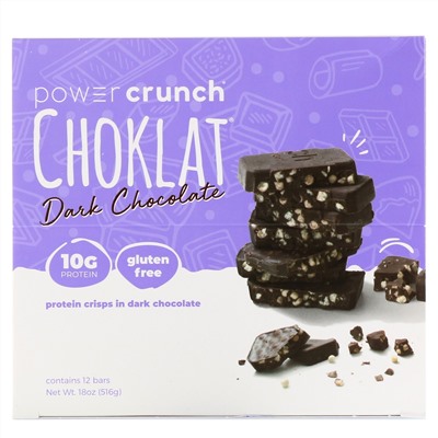 BNRG, Энергетический белковый батончик Power Crunch Choklat, темный шоколад, 12 батончиков, вес каждого 43 г (1,54 унции)