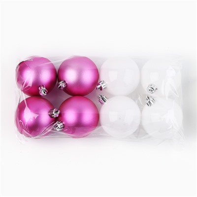 Шары ёлочные новогодние, d=6 см, 8 шт., розовые, белые