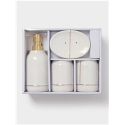 Аксессуары для ванной «Лайн», 4 предмета: дозатор 400 мл, мыльница, 2 стакана, белые