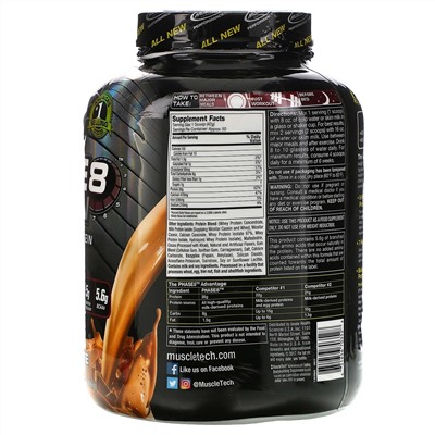 Muscletech, Performance Series, Phase8, многоступенчатый 8-часовой протеин, со вкусом молочного шоколада, 2,09 кг (4,60 фунта)