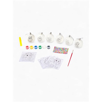 УЦЕНКА Набор для творчества "Елочные шары под раскраску "Новогодний сюрприз", набор 6 шт+краски 10