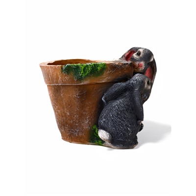 Декоративное кашпо для цветов «Зайцы у горшочка», 17 см, полистоун