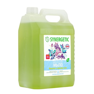 Мыло жидкое SYNERGETIC, биоразлагаемое, для мытья рук и тела «Базилик и морская соль», 5 л
