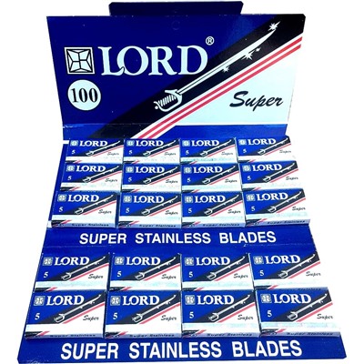 Лезвия для бритья классические двусторонние Lord Super Stainless Super 5шт.(20X5шт. =100 лезвий) на карте