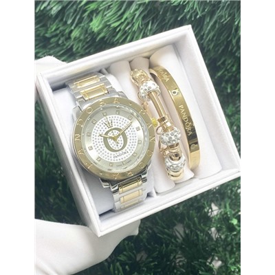 Подарочный набор для женщин часы, 2 браслета + коробка #22864415