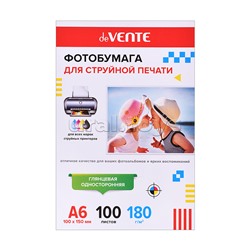 Фотобумага для струйной печати A6 (10x15 см) 100 л, 180 г/м², глянцевая односторонняя