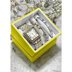 Подарочный набор для женщин часы, 2 браслета + коробка #22853240