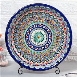 Ляган узбекский Риштанская Керамика «Узоры», d=33 см, глубокий, синий