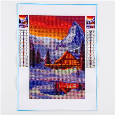 Алмазная мозаика на новый год с полным заполнением со светящимися стразами на холсте «Домик в горах», 20×30 см, набор для творчества