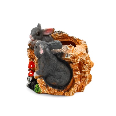 Декоративное кашпо для цветов «Пень с зайцами», 29×19×17 см, полистоун