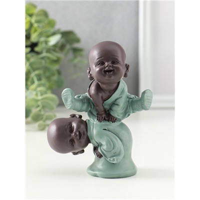 Фигурка полистоун «Маленькие будды - игра в чехарду», зелёно-коричневый, 4.7×9.3×11 см