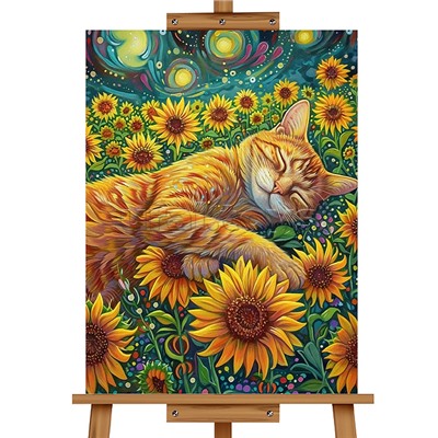 Мозаика алмазная "Рыжий котик в подсолнухах" 30*40см