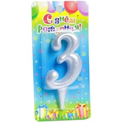 Свеча для торта серебряная - цифра "3"