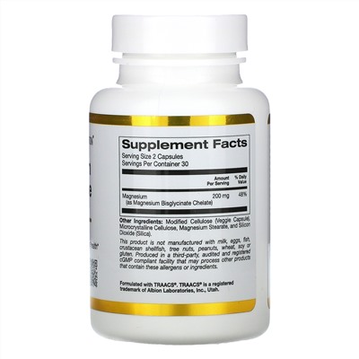 California Gold Nutrition, бисглицинат магния, 60 вегетарианских капсул