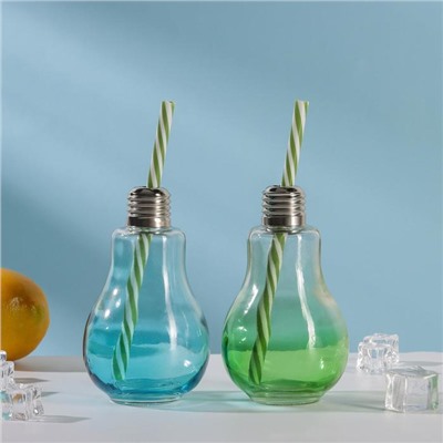 Бокал для коктейля Доляна «Лампочка», 250 мл, с трубочкой, откручивающаяся крышка, стекло, МИКС