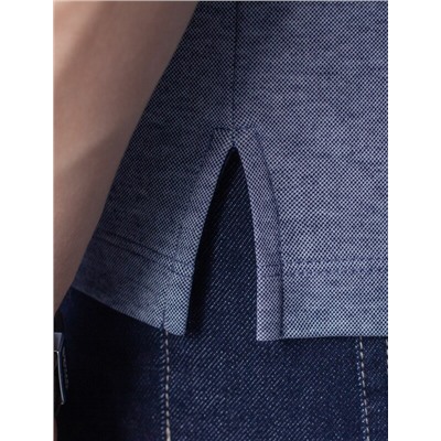 Футболка поло с воротником на пуговтцах из полотна пике с меланжевым плетением с эластаном