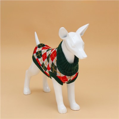 Свитер для животных «Шахматы», размер 2XL, ДС 34, ОШ 34, ОГ 32-51 см, зелёный