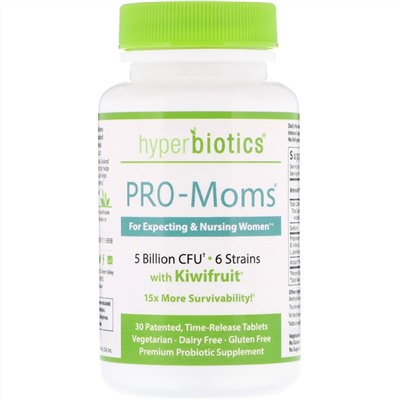 Hyperbiotics, PRO-Moms, с киви, 5 млрд КОЕ, 30 таблеток медленного высвобождения
