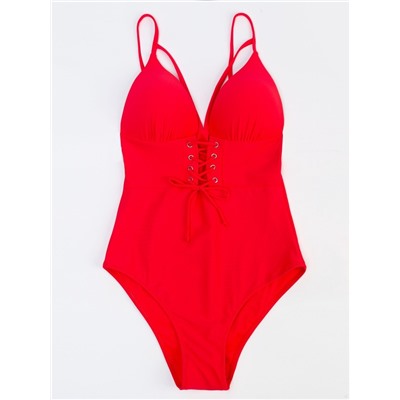 Купальник женский слитный на шнуровке MINAKU, размер 50, малиновый