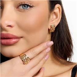 Комплект ювелирной бижутерии коллекция "Дубай" серьги и кольцо 19 р, покрытие позолота, вставка: цирконы, цвет: прозрачный, арт.217.519-19