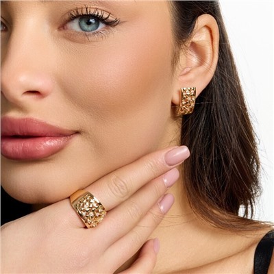 Комплект ювелирной бижутерии коллекция "Дубай" серьги и кольцо 20 р, покрытие позолота, вставка: цирконы, цвет: прозрачный, арт.217.519-20