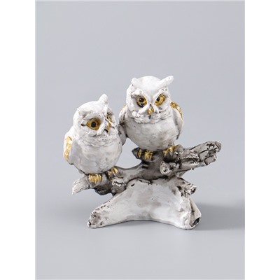 УЦЕНКА Сувенир полистоун "Белые филины на коряге" 5х9х8,5 см