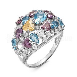 Кольцо из серебра с кварцем и фианитами родированное 925 пробы К-3098р-микс