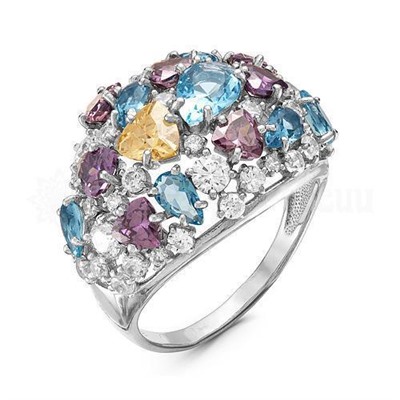 Кольцо из серебра с кварцем и фианитами родированное 925 пробы К-3098р-микс