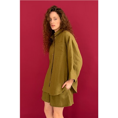 Костюм лён  SET019/28/Оливковый