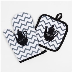 Кухонный набор Доляна Teapot, прихватка 17×17 см, рукавица 26×16 см,100% п/э