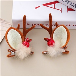 Новогодние заколки "Ушки Оленя с рожками", Набор 2 штуки. ЯГОДКА и ПУШИСТЫЙ ШАРИК