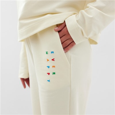 Костюм с вышивкой женский (толстовка, брюки) MIST No regrets, размер 48-50, молочный