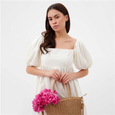 Платье с объёмными рукавами мини женское MIST Summer time, белое, размер 46