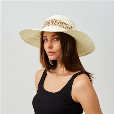 Шляпа женская MINAKU «Leopard» цвет молочный, размер 56-58
