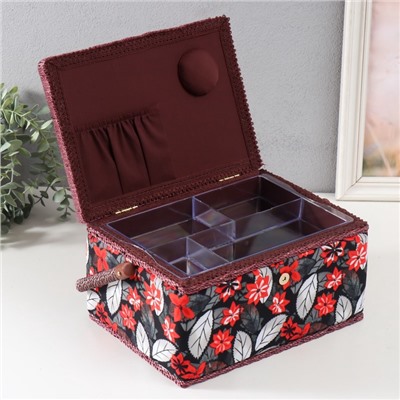 Шкатулка для рукоделия и шитья «Пуансеттия на чёрном», хранение ниток, иголок, мелочи, 19×26×14.5 см