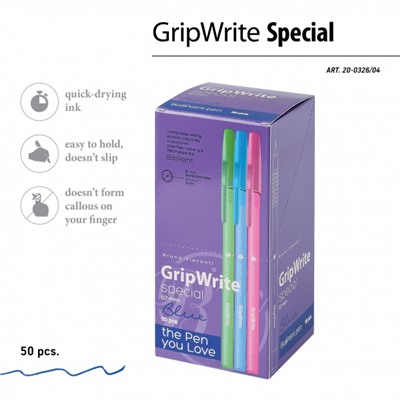 Ручка шариковая 0.7 мм "GripWrite Special" синяя (3 цвета корпуса) 20-0326/04 Bruno Visconti