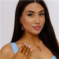 Комплект ювелирной бижутерии коллекция Дубай:  серьги, кольцо, кулон, покрытие позолота,р.р 17,5, Е-013, арт.001.939-17,5