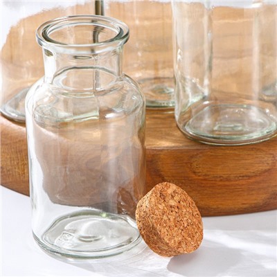 Банки для сыпучих Доляна «Парфе», 280 мл, 6.7×12.8 см, набор 12 шт., с пробковой крышкой, стекло, прозрачные