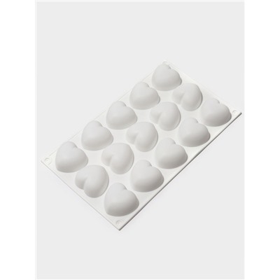 Форма для муссовых десертов и выпечки KONFINETTA «Сердца», 29.8×17.3×2.5 см, 15 ячеек (5×4.6 см), силикон, белая