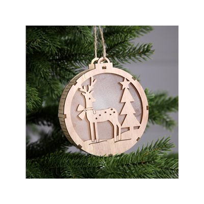 Ёлочная игрушка «Оленёнок в лесу», 12×12 см, 1 LED, от батареек, свечение тёплое белое