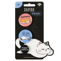 Значки 3шт "ГЕРОИ С ХАРАКТЕРОМ" 3.7/2.5 см на булавке ассорти 71107 Феникс